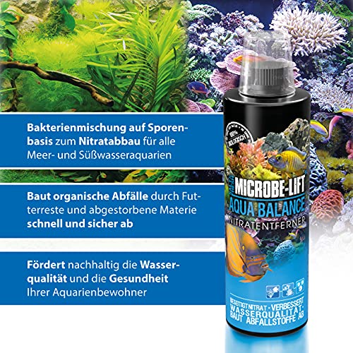 MICROBE-LIFT Aqua Balance - Limpia el Acuario, Reduce la Necesidad de Cambiar de Agua, Elimina el nitrato, para Agua Dulce y Salada