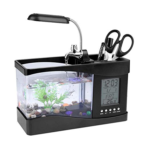 Mini Tanque de Peces Multifuncional USB Recargable con función de Reloj Luz LED Plástico Acuario Kits de Inicio Decoraciones(2#)