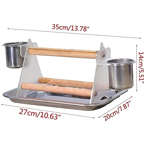 MMAWN Soporte de Escritorio Soporte de Madera Soporte Trípode y Bandeja de Acero Inoxidable Taza de alimentación Taza de Pet Pájaros Pájaros Entrenamiento Soporte Parrots Patio de Juegos