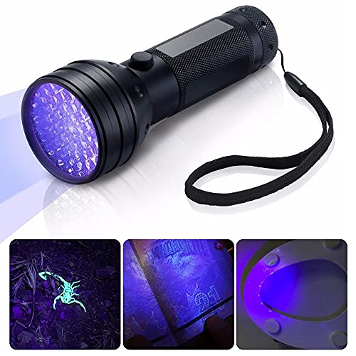 MMOBIEL Linterna de luz UV, de 51 LED, detecta orina de perros/gatos/conejos, manchas, chinches y escorpiones, fragua pegamento y detecta dinero falsificado