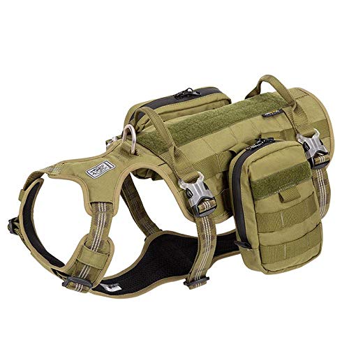 MMWW Arnés para Perros Mochila Bolsa Sillín Táctico Militar Arnés a Prueba de Agua Portador de Mochila para Perro Mascota Entrenamiento de Viaje al Aire Libre-Ejercito Verde_L 69-81cm