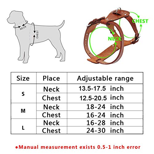 MMWW Pettorina per cani in Vera Pelle Pettorina per cani da passeggio in Vera Pelle Marrone Cinghie regolabili Medium Large Pitbull Boxer Mastino-Marrone_S