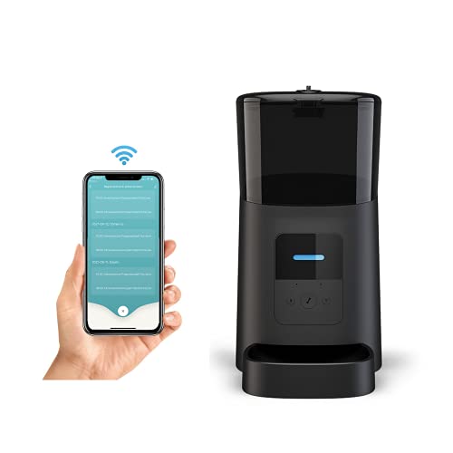 Momo’s Choice Dispensador Automático de Comida por Wi-Fi para Perros y Gatos, Programación de Horarios y Dosis de Comida, Control App, Alerta de Voz Grabada a la Salida de Las Croquetas(Negro)