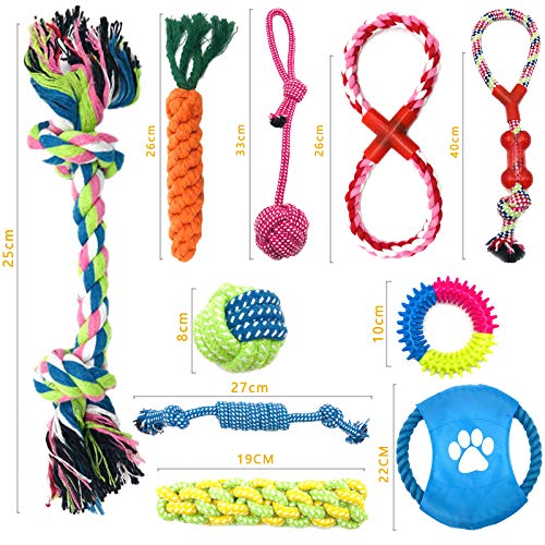 MOOING Grupo de Juguetes para Perros,Durable Masticable Cuerda,Juguete para Morder para Perro,Herramientas de Entrenamiento, 100% Algodón, Juguetes para Mantener a su Perro Sano(10 Piezas)