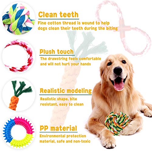 MOOING Grupo de Juguetes para Perros,Durable Masticable Cuerda,Juguete para Morder para Perro,Herramientas de Entrenamiento, 100% Algodón, Juguetes para Mantener a su Perro Sano(10 Piezas)