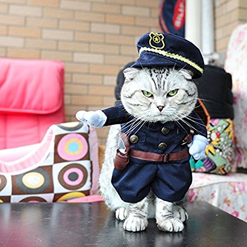 Morbuy Disfraz de Policía Ropa Traje Uniforme para Mascotas Animal Doméstico Gato Perro con Dos Patas y Gorro para Halloween Navidad(L, color3)