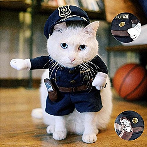 Morbuy Disfraz de Policía Ropa Traje Uniforme para Mascotas Animal Doméstico Gato Perro con Dos Patas y Gorro para Halloween Navidad(L, color3)