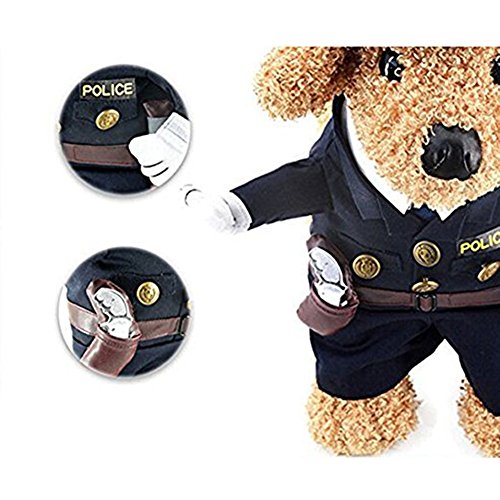 Morbuy Disfraz de Policía Ropa Traje Uniforme para Mascotas Animal Doméstico Gato Perro con Dos Patas y Gorro para Halloween Navidad(L, color3)