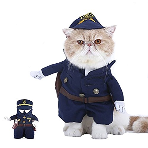 Morbuy Disfraz de Policía Ropa Traje Uniforme para Mascotas Animal Doméstico Gato Perro con Dos Patas y Gorro para Halloween Navidad(L, color3)