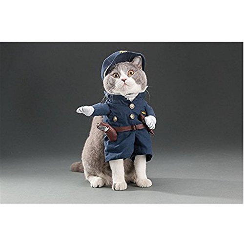 Morbuy Disfraz de Policía Ropa Traje Uniforme para Mascotas Animal Doméstico Gato Perro con Dos Patas y Gorro para Halloween Navidad(L, color3)