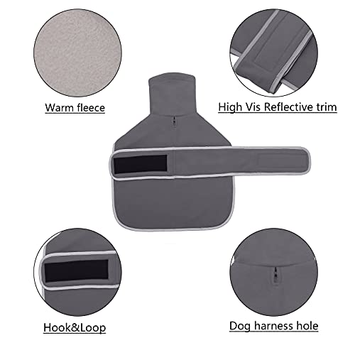 MOREZI Abrigo de Invierno para Perros, Forro Polar, Cuello Alto Plegable, con Hebilla de Hook Loop Ajustable, Apto para Perros pequeños y medianos como los Perros Salchicha-Gris-XL