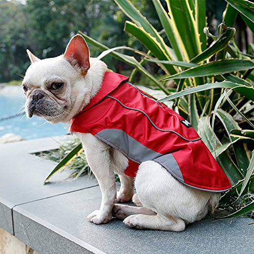 MOREZI Chaqueta de Invierno para Perro, Capa Exterior Impermeable, Forro Polar, Rayas Reflectantes y Hebilla de Hook Loop. Adecuado para Perros pequeños y medianos-Rojo-XL