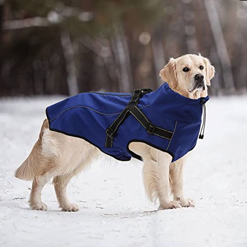 MOREZI Chaqueta para Perro de Cuello Alto, Impermeable y Cortaviento, Forro Polar, con Tiras y Correas Reflectantes, Apta para Perros medianos y Grandes-Azul-M