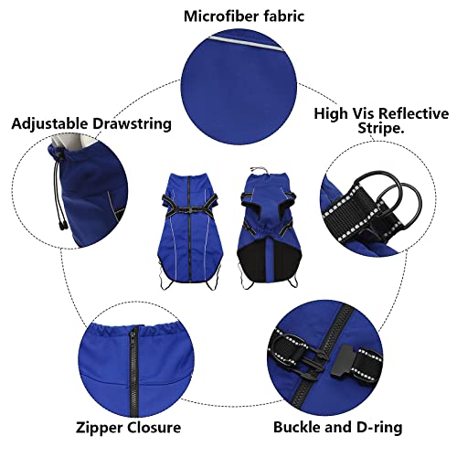 MOREZI Chaqueta para Perro de Cuello Alto, Impermeable y Cortaviento, Forro Polar, con Tiras y Correas Reflectantes, Apta para Perros medianos y Grandes-Azul-M