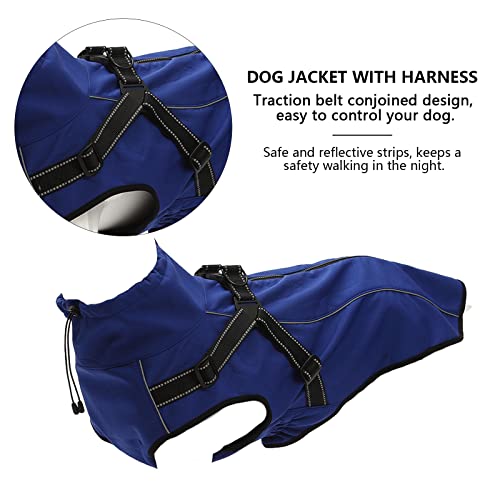 MOREZI Chaqueta para Perro de Cuello Alto, Impermeable y Cortaviento, Forro Polar, con Tiras y Correas Reflectantes, Apta para Perros medianos y Grandes-Azul-M