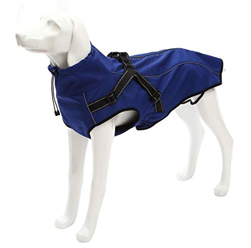 MOREZI Chaqueta para Perro de Cuello Alto, Impermeable y Cortaviento, Forro Polar, con Tiras y Correas Reflectantes, Apta para Perros medianos y Grandes-Azul-M