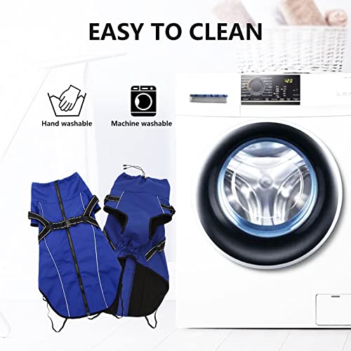 MOREZI Chaqueta para Perro de Cuello Alto, Impermeable y Cortaviento, Forro Polar, con Tiras y Correas Reflectantes, Apta para Perros medianos y Grandes-Azul-M