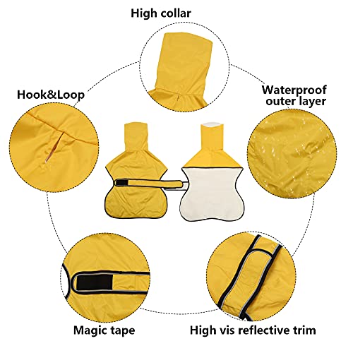 MOREZI Chubasquero para Perro, Cortaviento e Impermeable, Cuello Alto abatible, con Orificio para Cuerda de Seguridad y Hebilla de Velcro, Apto para Perros de tamaño Mediano-Amarillo-XXXL