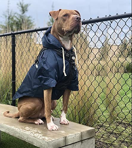 MOREZI Chubasquero para Perros con Cremallera y Botones Reflectantes, Resistente al Viento y a la Lluvia, cordón Ajustable, Capucha Desmontable-Azul Marino-XL