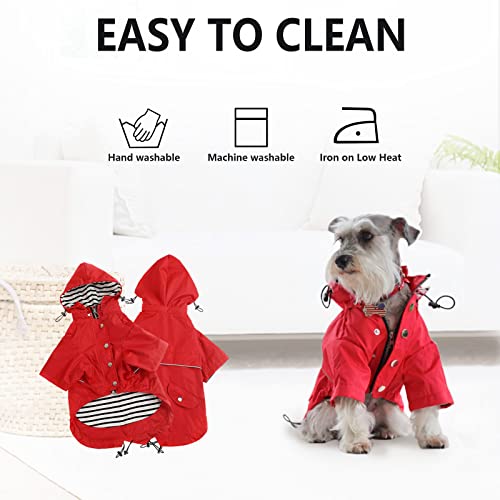 MOREZI Chubasquero para Perros con Cremallera y Botones Reflectantes, Resistente al Viento y a la Lluvia, cordón Ajustable, Capucha Desmontable-Rojo-L