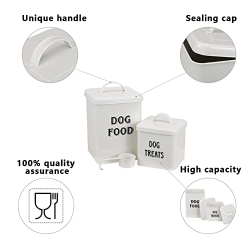 MOREZI Juego de recipientes para comida y refrigerios para mascotas con tapa y cuchara, tarro de almacenamiento de comida para perros-Blanco