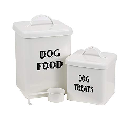 MOREZI Juego de recipientes para comida y refrigerios para mascotas con tapa y cuchara, tarro de almacenamiento de comida para perros-Blanco