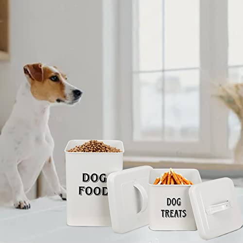 MOREZI Juego de recipientes para comida y refrigerios para mascotas con tapa y cuchara, tarro de almacenamiento de comida para perros-Blanco