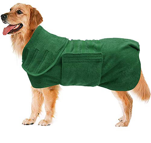 Morezi Toalla artero Perros, Albornoz para Perros con diseño de Chaleco Envolvente, Fabricada en Microfibra y algodón elástico, Adecuada para Perros pequeños, medianos y Grandes-Verde-XS