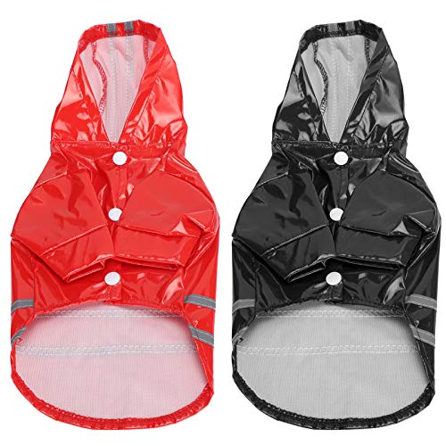 Mothinessto Impermeable a Rayas Reflectantes para Perros Chaqueta Impermeable para Mascotas Traccionable Impermeable con Capucha para Perros para Todas(Red+Black, L)