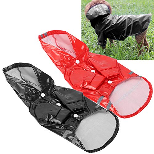 Mothinessto Impermeable a Rayas Reflectantes para Perros Chaqueta Impermeable para Mascotas Traccionable Impermeable con Capucha para Perros para Todas(Red+Black, L)