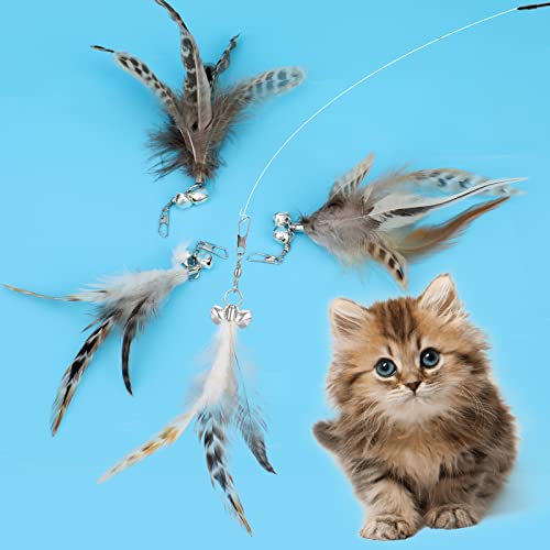 MWOOT 6 Piezas Juguetes Plumas Gato con Campanas, Accesorio Giratorio Juguetes Plumas para Gatos Interior, Recargas Plumas Repuesto con Campanas, Juguetes Gatos Plumas para Jugar y Ejercicio