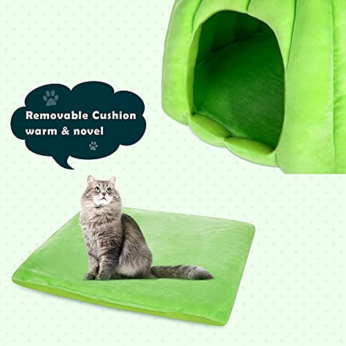 My OLi Cama de gato autocalentante, casa de cactus, casa de gato para interior y gatos, casa con cojín, lavable a máquina, cama de mascotas para gatos, perros pequeños, cachorros, gatitos, gatitos