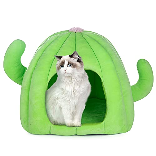 My OLi Cama de gato autocalentante, casa de cactus, casa de gato para interior y gatos, casa con cojín, lavable a máquina, cama de mascotas para gatos, perros pequeños, cachorros, gatitos, gatitos