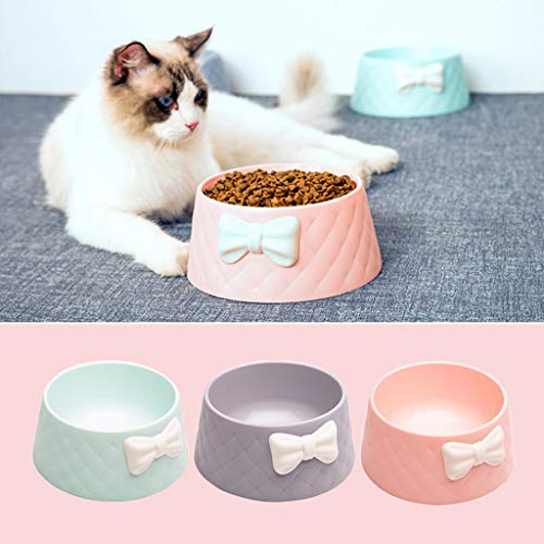 MYBOON - Comedero para Mascotas con Textura de rombo, Lazo y Nudo, Color Caramelo, para Perros pequeños, Gatos, Cuenco, Plato Cuenco, Rosa