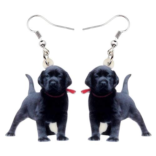 NA Pendientes de perro labrador de acrílico negro grande colgante gota lindo animal joyería para mascotas