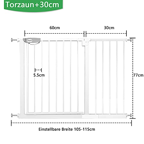 NAIZY Barrera de Seguridad de Niños para Puertas y pasillos Perros Escaleras - Autoclose N Stop Sin Taladrar (105-115cm)