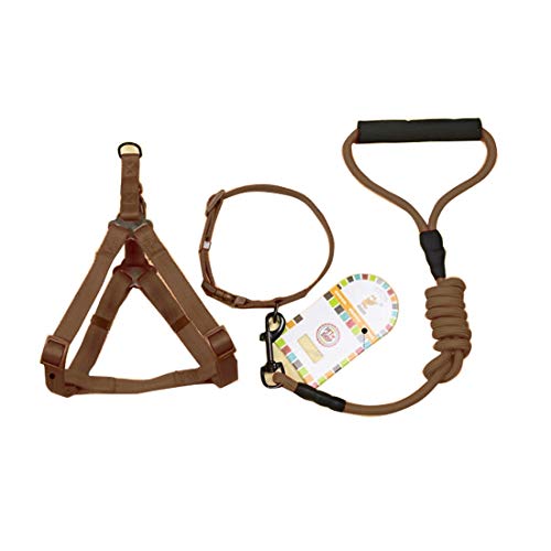 NANSHAN✅ PETGERA ++ Pet Dog Collar arnés Correa Tres Conjuntos, L, arnes Pecho tamaño: 57-90cm, Collar Cuello tamaño: 40-64cm, Pet Peso: 35 kg de Abajo De Tiempo Feliz Mascota (Color : Coffee)