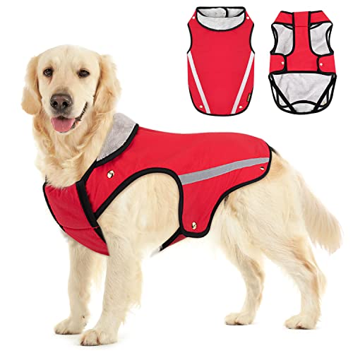 Nasjac Chaqueta de Invierno para Perros, Abrigo para Perros Cuello Ajustable y tamaño de Pecho, Chaleco para Mascotas con Rayas Reflectantes suéter Impermeable para Perros Traje de Nieve (XXL, Rojo)