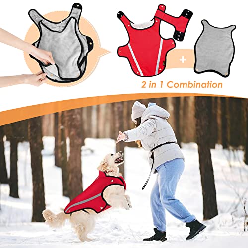 Nasjac Chaqueta de Invierno para Perros, Abrigo para Perros Cuello Ajustable y tamaño de Pecho, Chaleco para Mascotas con Rayas Reflectantes suéter Impermeable para Perros Traje de Nieve (XXL, Rojo)