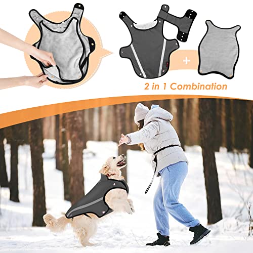 Nasjac Chaqueta de Invierno para Perros, Abrigo para Perros Cuello Ajustable y tamaño de Pecho Chaleco para Mascotas con Rayas Reflectantes suéter Impermeable para Perros Traje de Nieve (XXL, Gris)