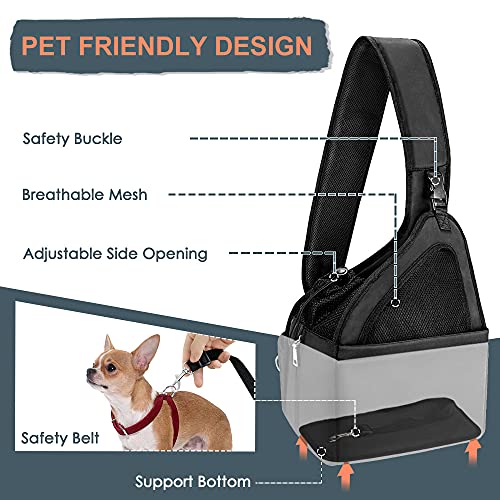 Nasjac Pet Sling Carrier, Manos Libres Papoose Small Animal Puppy Travel Bag Tote Correa Acolchada Ajustable Malla Transpirable Soporte Inferior Duro Cinturón de Apertura con cordón Lavable