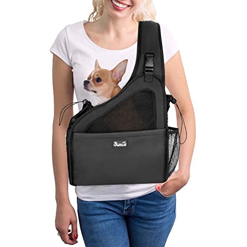 Nasjac Pet Sling Carrier, Manos Libres Papoose Small Animal Puppy Travel Bag Tote Correa Acolchada Ajustable Malla Transpirable Soporte Inferior Duro Cinturón de Apertura con cordón Lavable