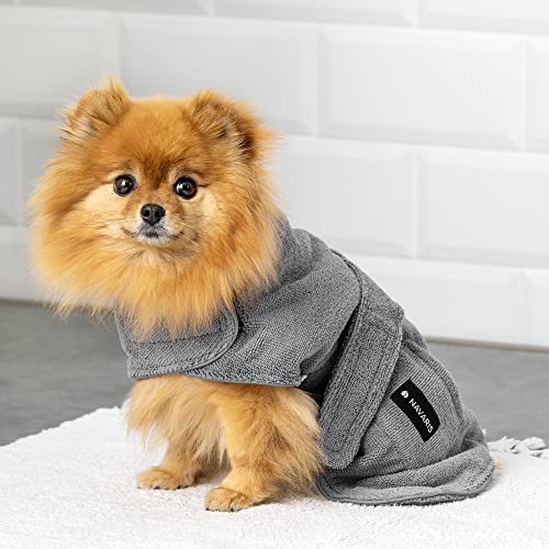 Navaris Albornoz para Perros - Bata de baño para Perro con 3X Correa Ajustable - Batín de Tela Suave de Microfibra para Mascota - Talla S - En Gris