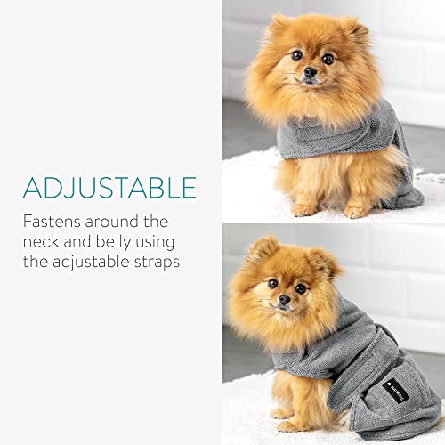 Navaris Albornoz para Perros - Bata de baño para Perro con 3X Correa Ajustable - Batín de Tela Suave de Microfibra para Mascota - Talla S - En Gris