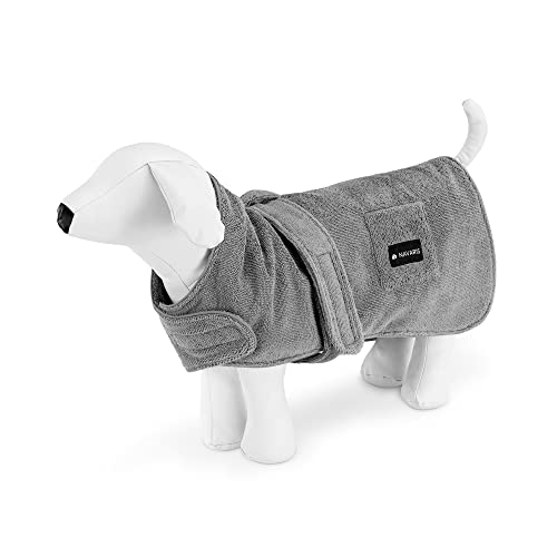 Navaris Albornoz para Perros - Bata de baño para Perro con 3X Correa Ajustable - Batín de Tela Suave de Microfibra para Mascota - Talla S - En Gris