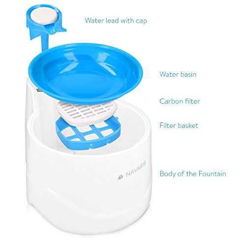 Navaris Fuente de Agua para Gatos y Perros - Bebedero de 2 litros con Filtro y Bomba Sumergible - Dispensador de Agua con Flujo Ajustable Color Azul