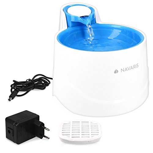 Navaris Fuente de Agua para Gatos y Perros - Bebedero de 2 litros con Filtro y Bomba Sumergible - Dispensador de Agua con Flujo Ajustable Color Azul