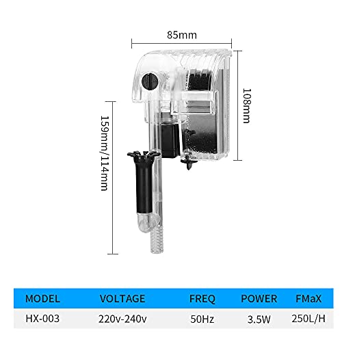 NC Filtro de Acuario Filtro de Bomba de Filtro Montado en la Pared Cascada Externa FiltracióN de Acuario Agua Agua Dulce Agua Salada para Accesorios de Acuario 3.5w 250 L/H (66 GPH)