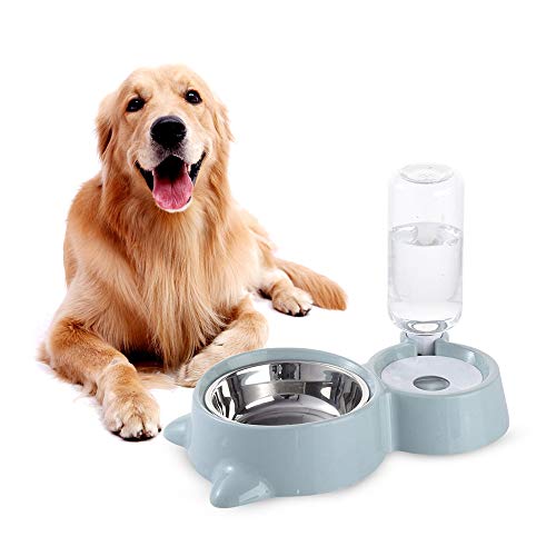 N/D Keilafu Cuenco de Gato Elevado, Cuenco de Perro levantado, Comedero automático para Mascotas y dispensador de Agua Azul 2 en 1, Cuenco Doble para Gatos con Soporte Elevado para Cachorros, Gatos