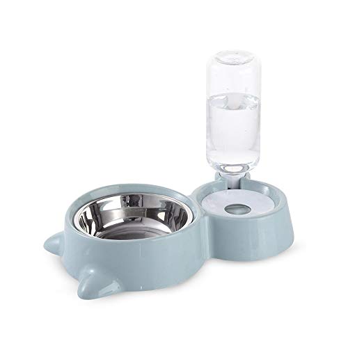 N/D Keilafu Cuenco de Gato Elevado, Cuenco de Perro levantado, Comedero automático para Mascotas y dispensador de Agua Azul 2 en 1, Cuenco Doble para Gatos con Soporte Elevado para Cachorros, Gatos